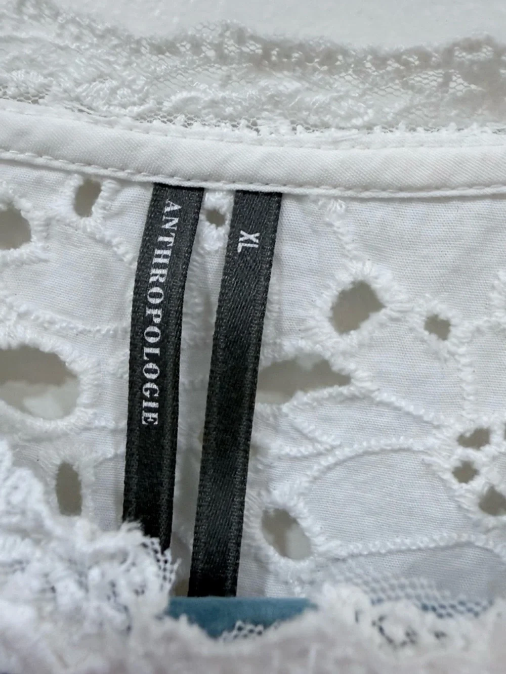 Anthropologie White Lace Eyelet Button-Front Peplum Blouse - Picture 6 of 7